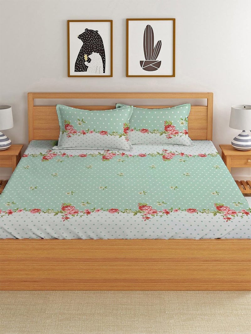 STARNSTYLE Floral Elastic Fitted Bedsheet with 2 Pillow Covers - King Size (78x72 Inches, Oat) - Image 2